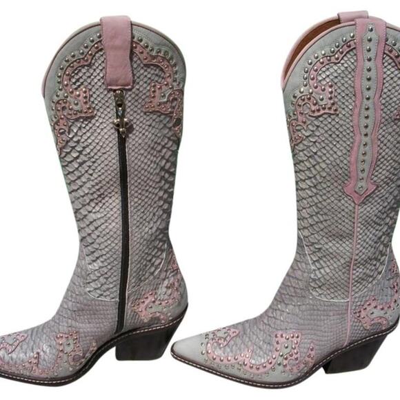 Donald Pliner Western Couture Boot Shoe New Studs Mushroom & Ice Color NWT $950 - Picture 2 of 6